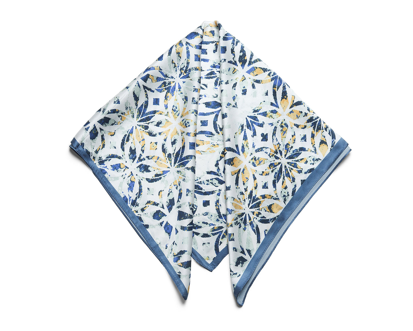 BREEZE NOUTHERLY 100% Mulberry Silk Square Scarf for Women, 26'' Versatile Hair Neck Bag Scarf Luxury Gift-Blue Tile Floral