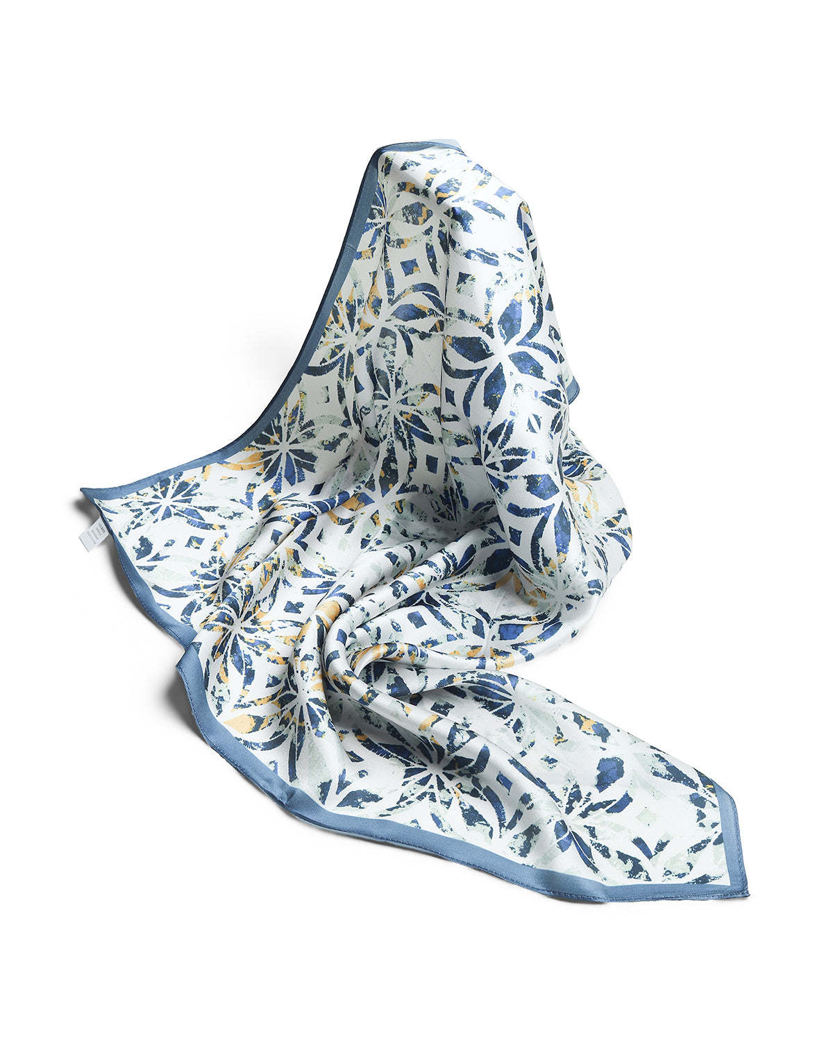 BREEZE NOUTHERLY 100% Mulberry Silk Square Scarf for Women, 26'' Versatile Hair Neck Bag Scarf Luxury Gift-Blue Tile Floral