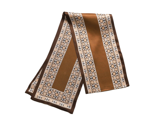 BREEZE NOUTHERLY Women's 100% Pure Mulberry Silk Scarf Double Sided Rectangle Tie Head Neck Waist Strip-17X150 Brown Kaleido Bloom