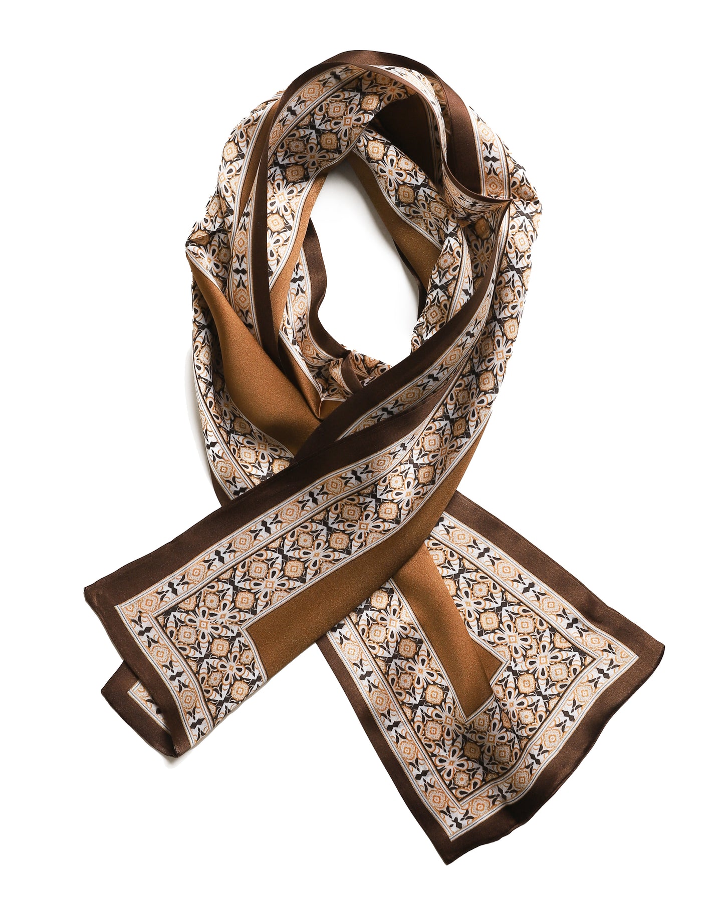 BREEZE NOUTHERLY Women's 100% Pure Mulberry Silk Scarf Double Sided Rectangle Tie Head Neck Waist Strip-17X150 Brown Kaleido Bloom