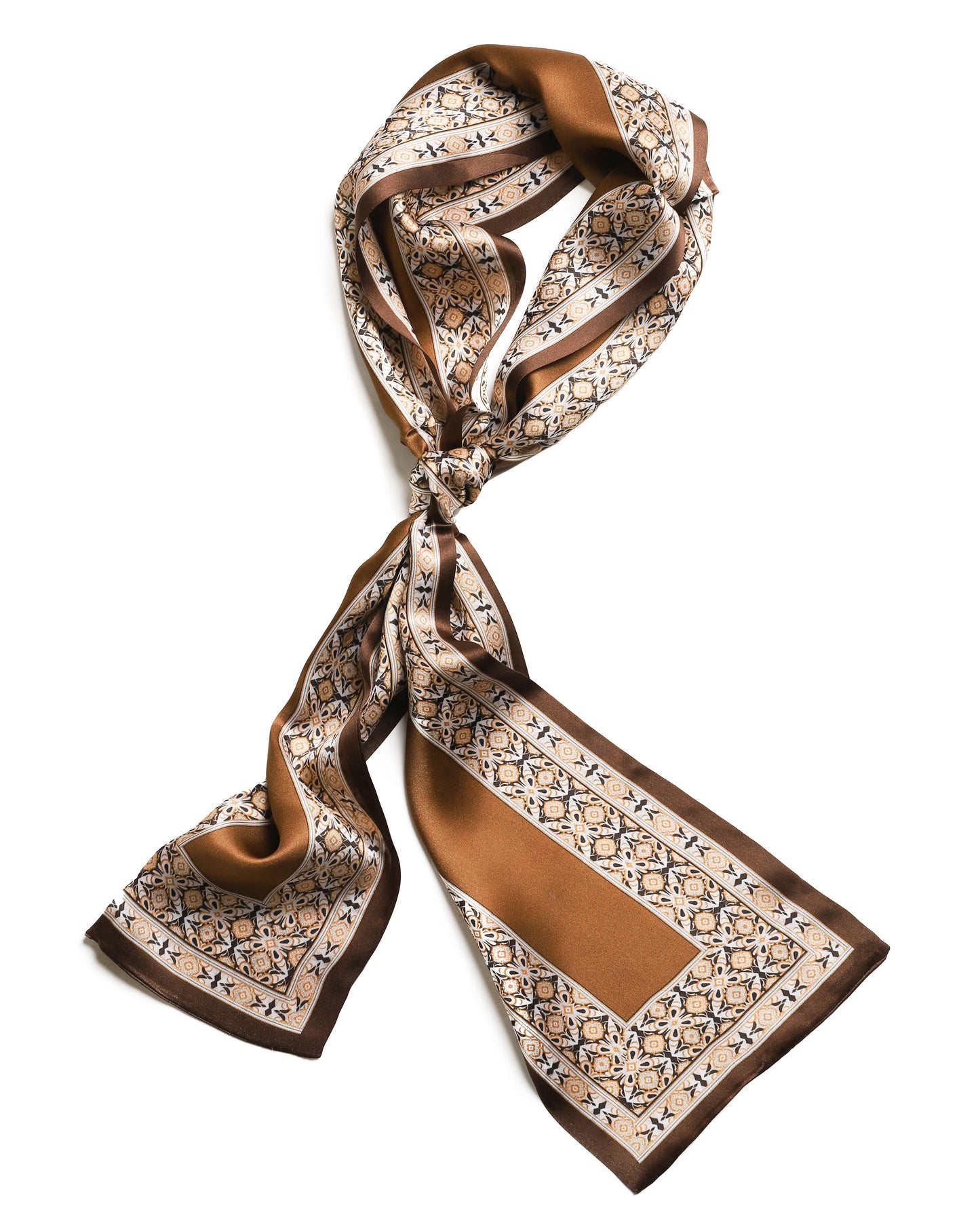 BREEZE NOUTHERLY Women's 100% Pure Mulberry Silk Scarf Double Sided Rectangle Tie Head Neck Waist Strip-17X150 Brown Kaleido Bloom