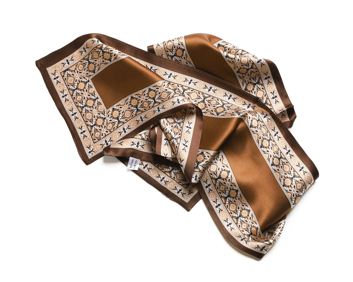 BREEZE NOUTHERLY Women's 100% Pure Mulberry Silk Scarf Double Sided Rectangle Tie Head Neck Waist Strip-17X150 Brown Kaleido Bloom