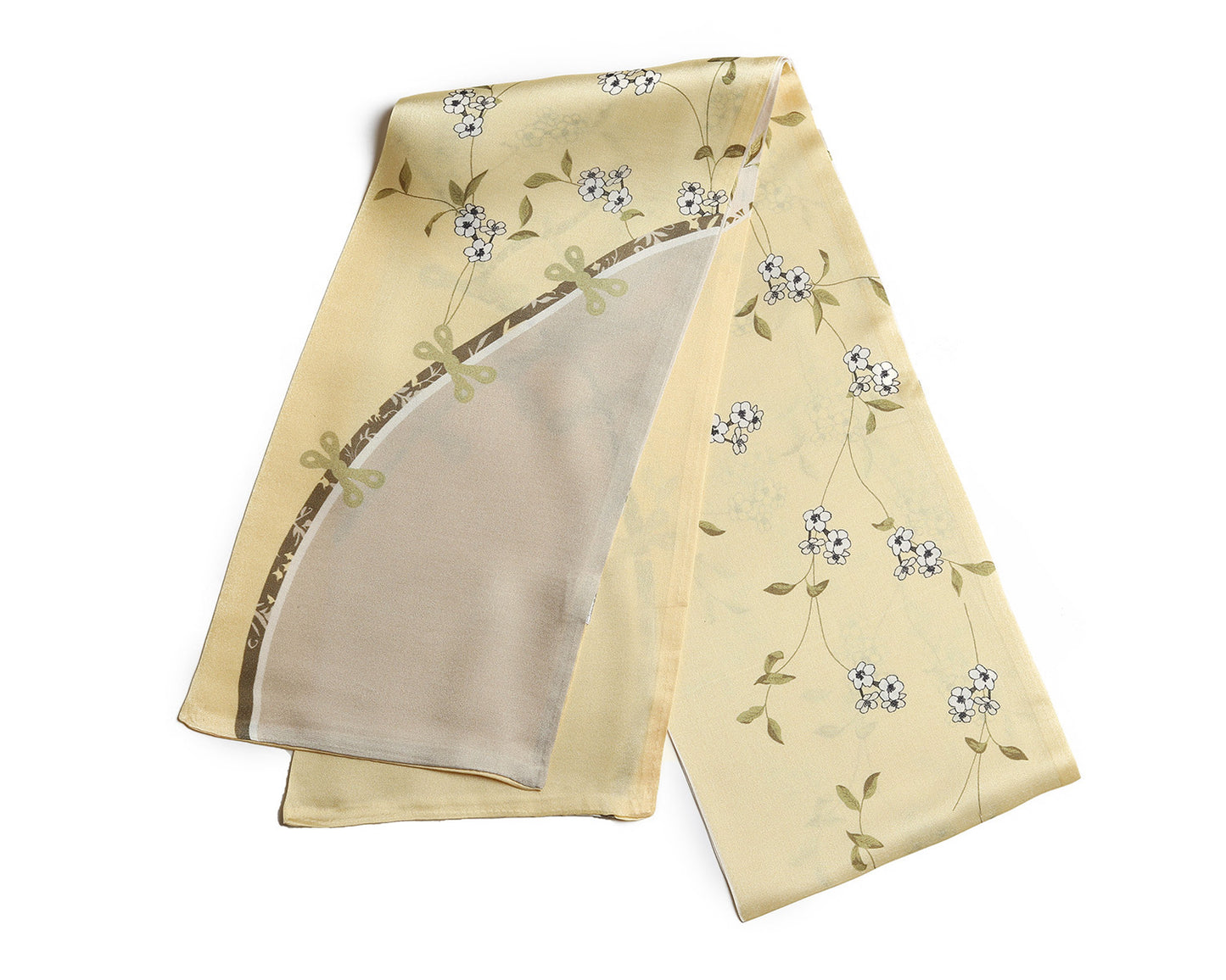 BREEZE NOUTHERLY Women's 100% Pure Mulberry Silk Scarf Double Sided Rectangle Tie Head Neck Waist Strip -17X150 Butter Yellow Flower