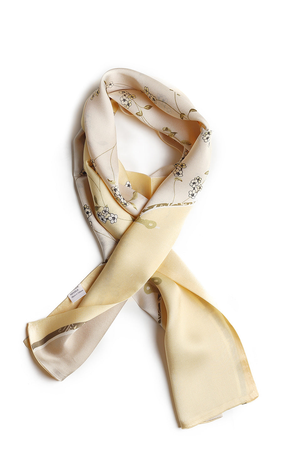 BREEZE NOUTHERLY Women's 100% Pure Mulberry Silk Scarf Double Sided Rectangle Tie Head Neck Waist Strip -17X150 Butter Yellow Flower