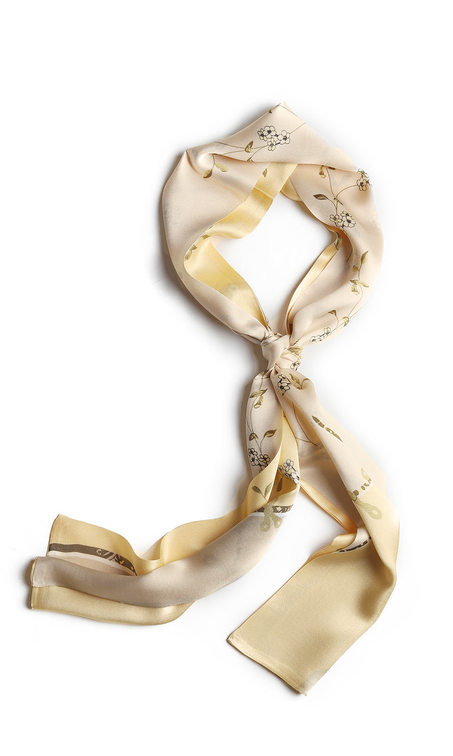 BREEZE NOUTHERLY Women's 100% Pure Mulberry Silk Scarf Double Sided Rectangle Tie Head Neck Waist Strip -17X150 Butter Yellow Flower