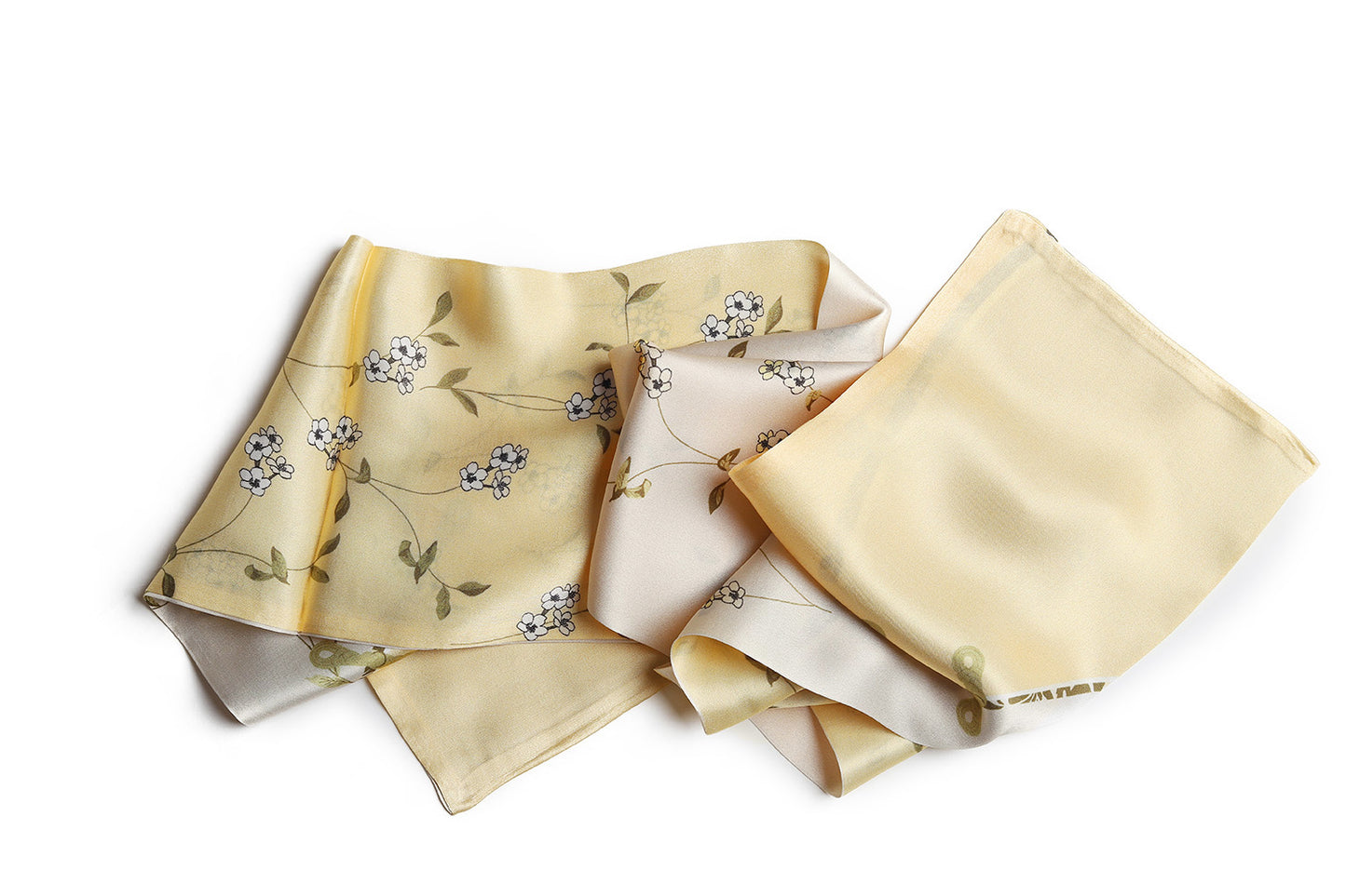 BREEZE NOUTHERLY Women's 100% Pure Mulberry Silk Scarf Double Sided Rectangle Tie Head Neck Waist Strip -17X150 Butter Yellow Flower