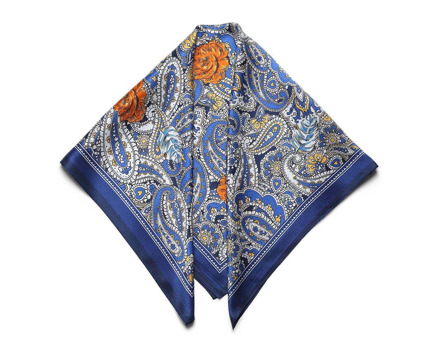 BREEZE NOUTHERLY 100% Mulberry Silk Square Scarf for Women, 26'' Versatile Hair Neck Bag Scarf Luxury Gift-Dk Blue Paisley