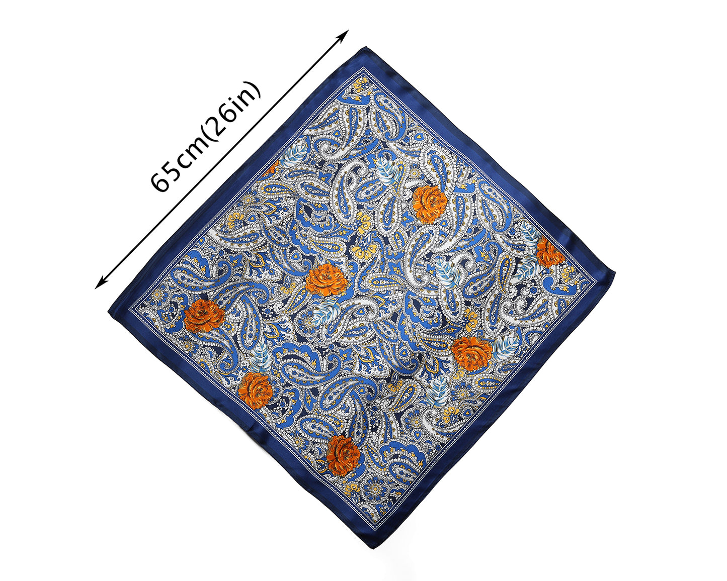 BREEZE NOUTHERLY 100% Mulberry Silk Square Scarf for Women, 26'' Versatile Hair Neck Bag Scarf Luxury Gift-Dk Blue Paisley
