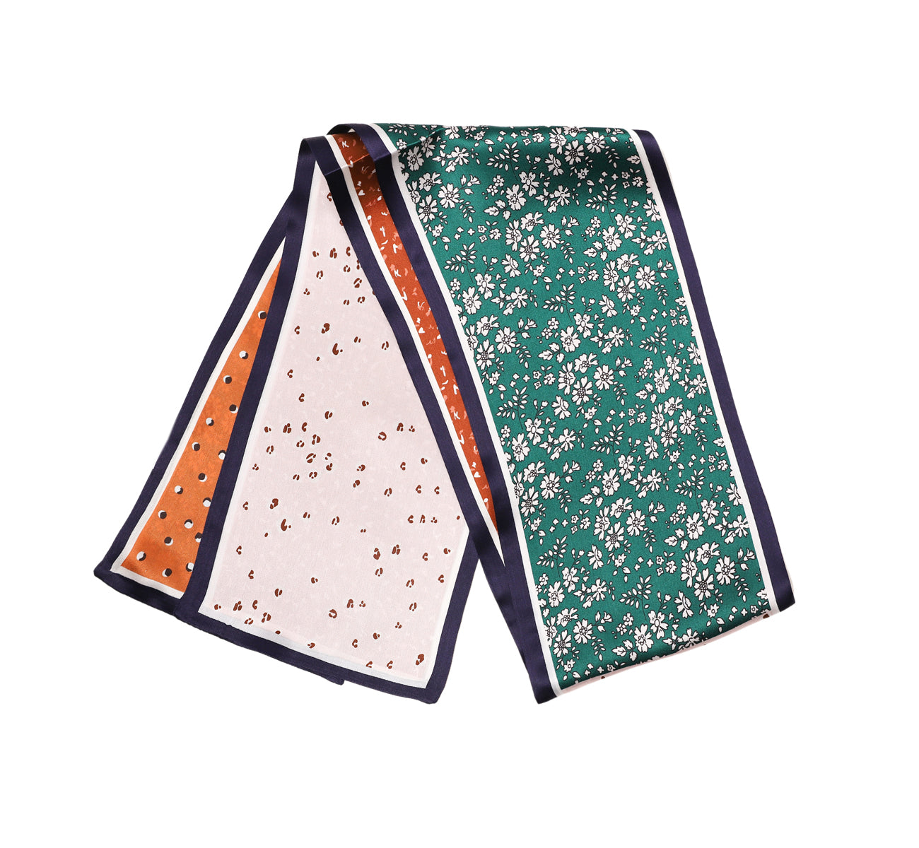 BREEZE NOUTHERLY Women's 100% Pure Mulberry Silk Scarf Double Sided Rectangle Tie Head Neck Waist Strip-17X150 Green Brown Flower