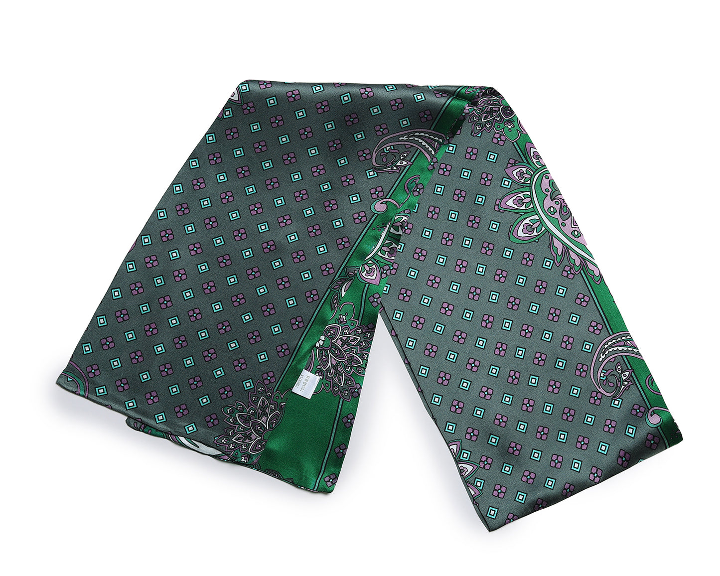 BREEZE NOUTHERLY Women's 100% Pure Mulberry Silk Scarf Double Sided Rectangle Tie Head Neck Waist Strip-17X150 Green Purple Paisley