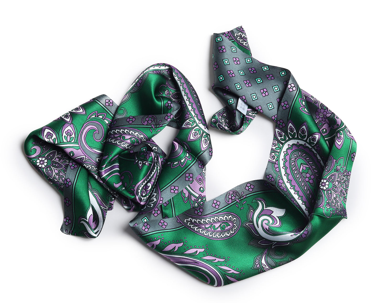BREEZE NOUTHERLY Women's 100% Pure Mulberry Silk Scarf Double Sided Rectangle Tie Head Neck Waist Strip-17X150 Green Purple Paisley