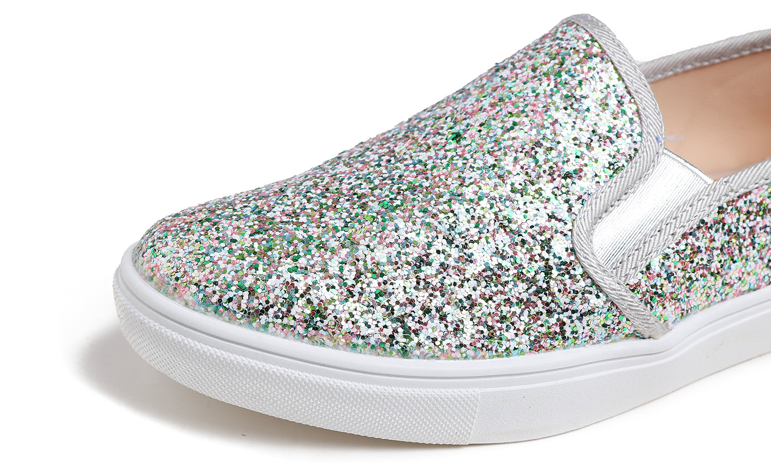 Feversole Women's Glitter Multi Silver Slip On Sneaker Casual Flat Loafers