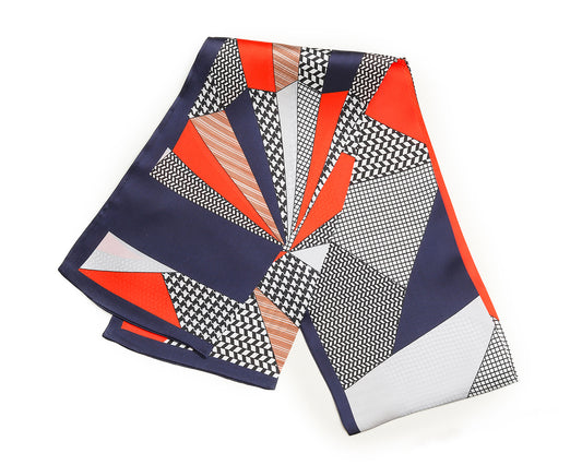 BREEZE NOUTHERLY Women's 100% Pure Mulberry Silk Scarf Double Sided Rectangle Tie Head Neck Waist Strip-17X150 Navy Orange Houndstooth