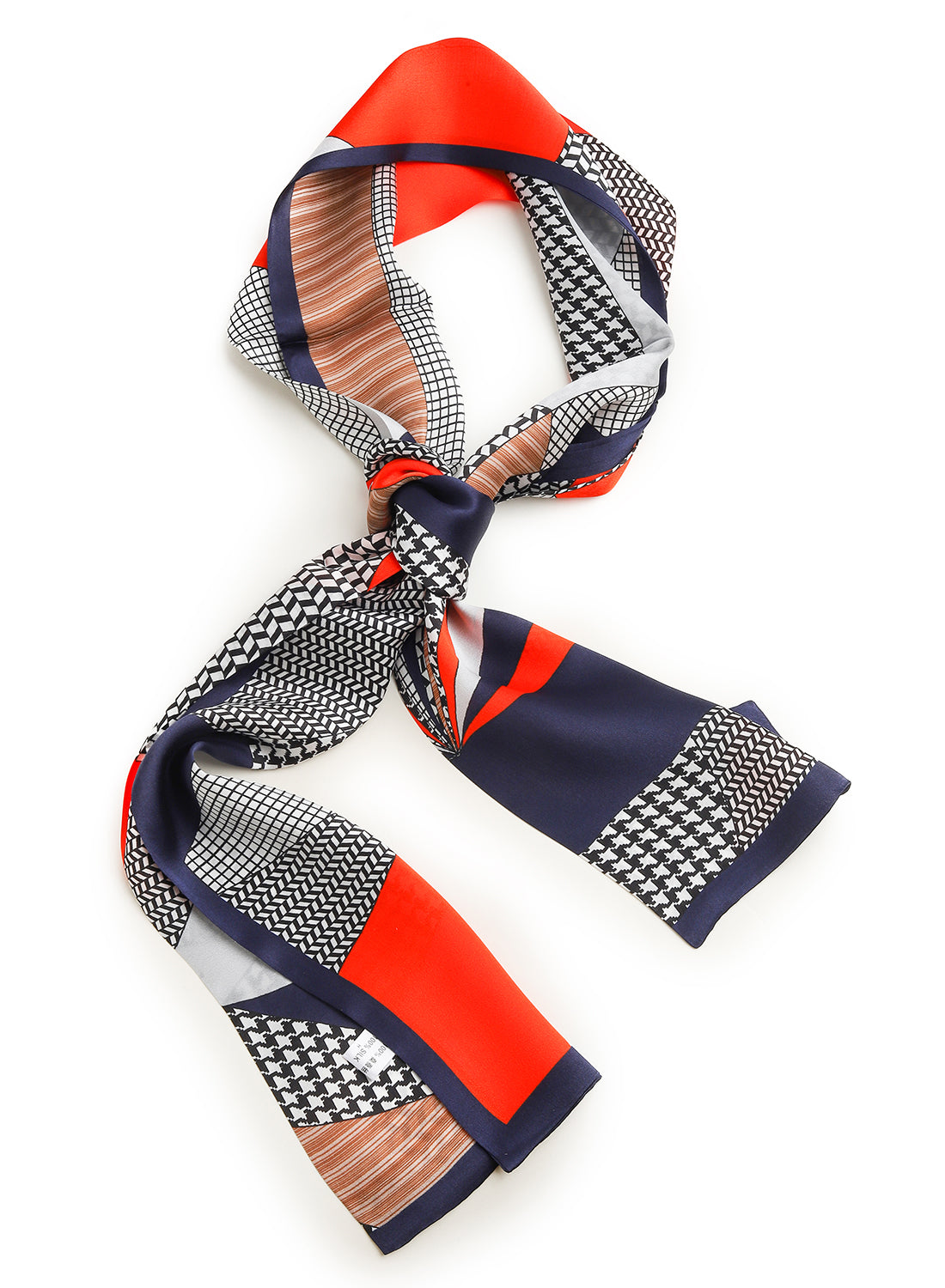 BREEZE NOUTHERLY Women's 100% Pure Mulberry Silk Scarf Double Sided Rectangle Tie Head Neck Waist Strip-17X150 Navy Orange Houndstooth