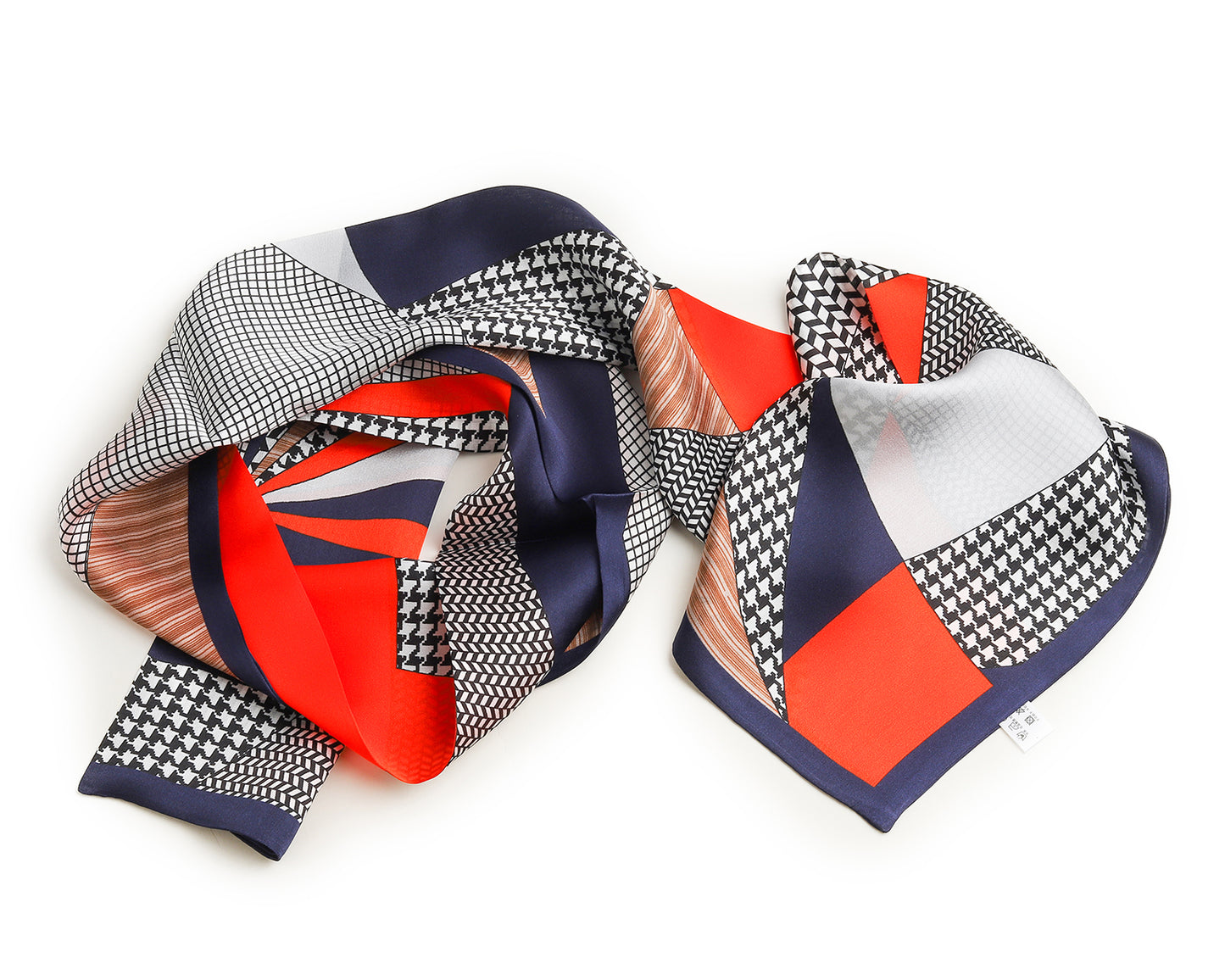 BREEZE NOUTHERLY Women's 100% Pure Mulberry Silk Scarf Double Sided Rectangle Tie Head Neck Waist Strip-17X150 Navy Orange Houndstooth