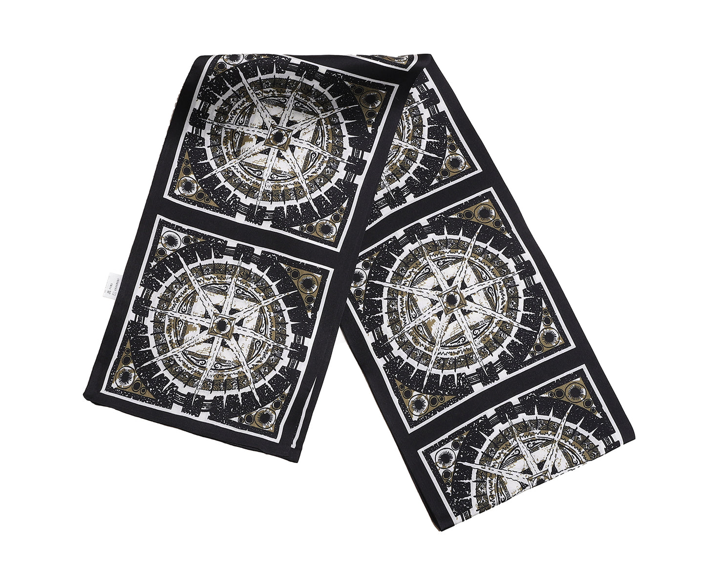 BREEZE NOUTHERLY Women's 100% Pure Mulberry Silk Scarf Double Sided Rectangle Tie Head Neck Waist Strip-17X150 Black Taupe Compass