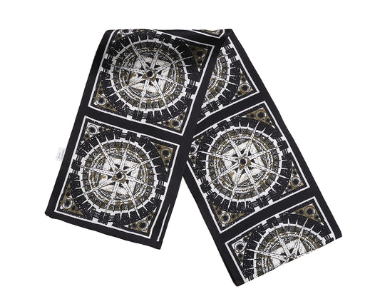 BREEZE NOUTHERLY Women's 100% Pure Mulberry Silk Scarf Double Sided Rectangle Tie Head Neck Waist Strip-17X150 Black Taupe Compass
