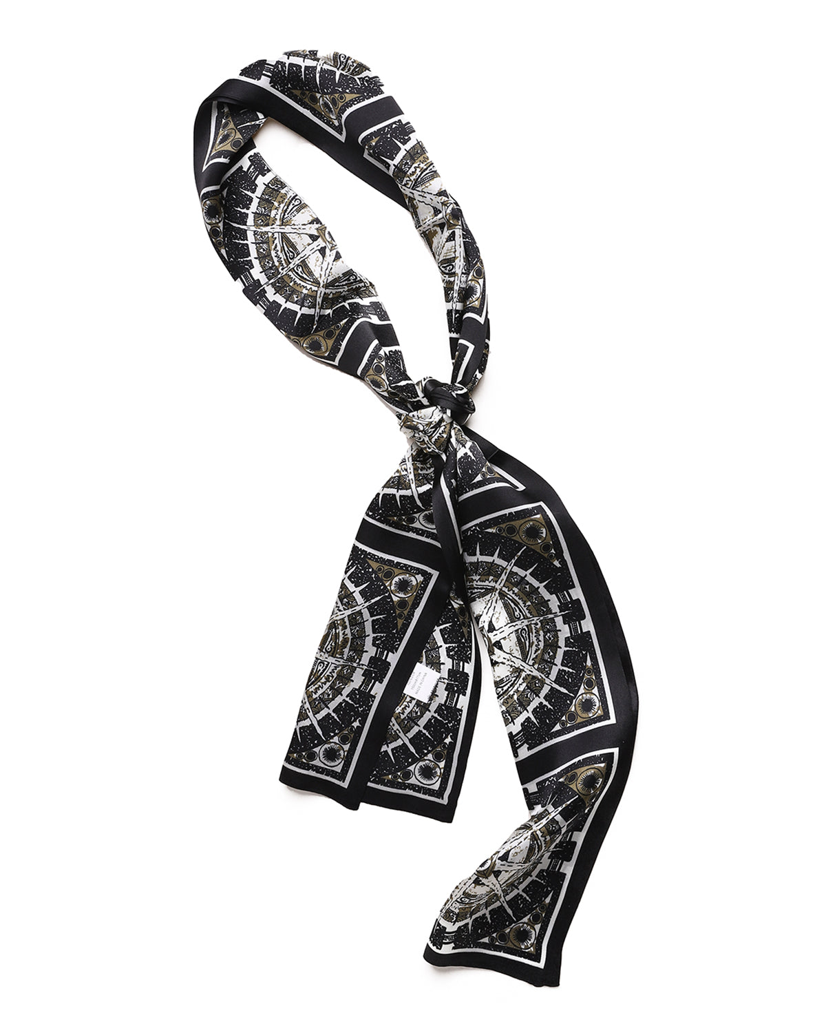 BREEZE NOUTHERLY Women's 100% Pure Mulberry Silk Scarf Double Sided Rectangle Tie Head Neck Waist Strip-17X150 Black Taupe Compass