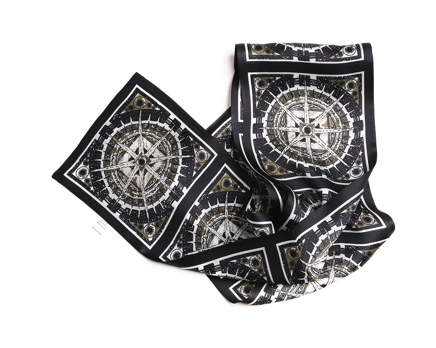 BREEZE NOUTHERLY Women's 100% Pure Mulberry Silk Scarf Double Sided Rectangle Tie Head Neck Waist Strip-17X150 Black Taupe Compass