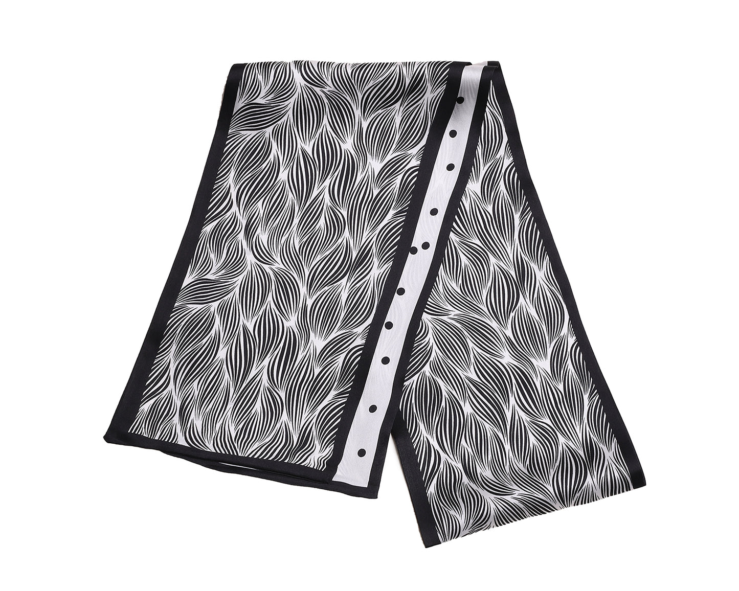 BREEZE NOUTHERLY Women's 100% Pure Mulberry Silk Scarf Double Sided Rectangle Tie Head Neck Waist Strip-17X150 Black White Dots
