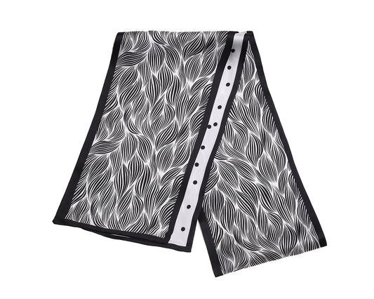 BREEZE NOUTHERLY Women's 100% Pure Mulberry Silk Scarf Double Sided Rectangle Tie Head Neck Waist Strip-17X150 Black White Dots