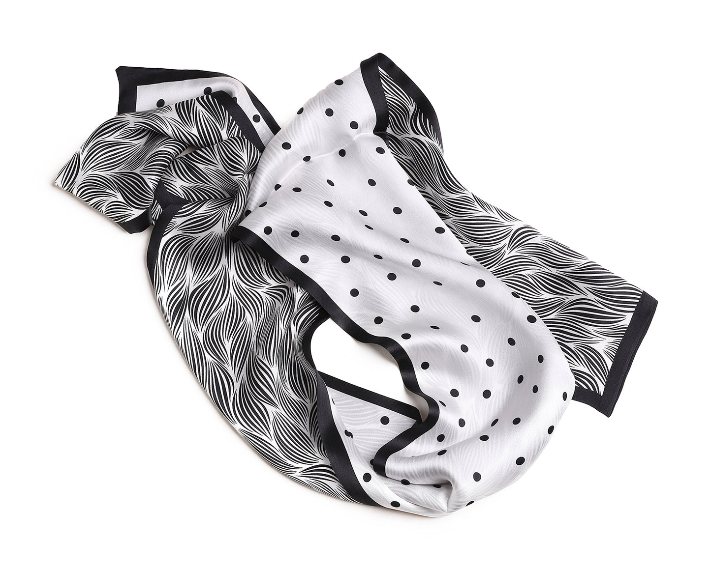 BREEZE NOUTHERLY Women's 100% Pure Mulberry Silk Scarf Double Sided Rectangle Tie Head Neck Waist Strip-17X150 Black White Dots