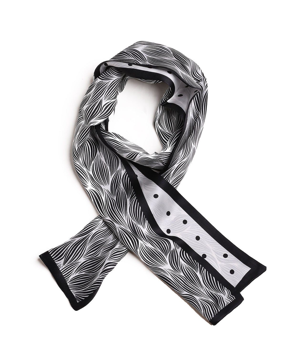 BREEZE NOUTHERLY Women's 100% Pure Mulberry Silk Scarf Double Sided Rectangle Tie Head Neck Waist Strip-17X150 Black White Dots