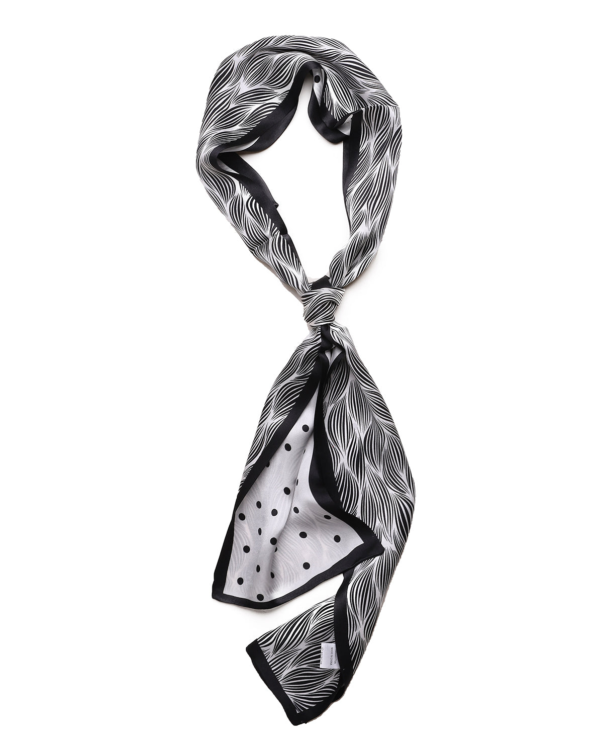 BREEZE NOUTHERLY Women's 100% Pure Mulberry Silk Scarf Double Sided Rectangle Tie Head Neck Waist Strip-17X150 Black White Dots