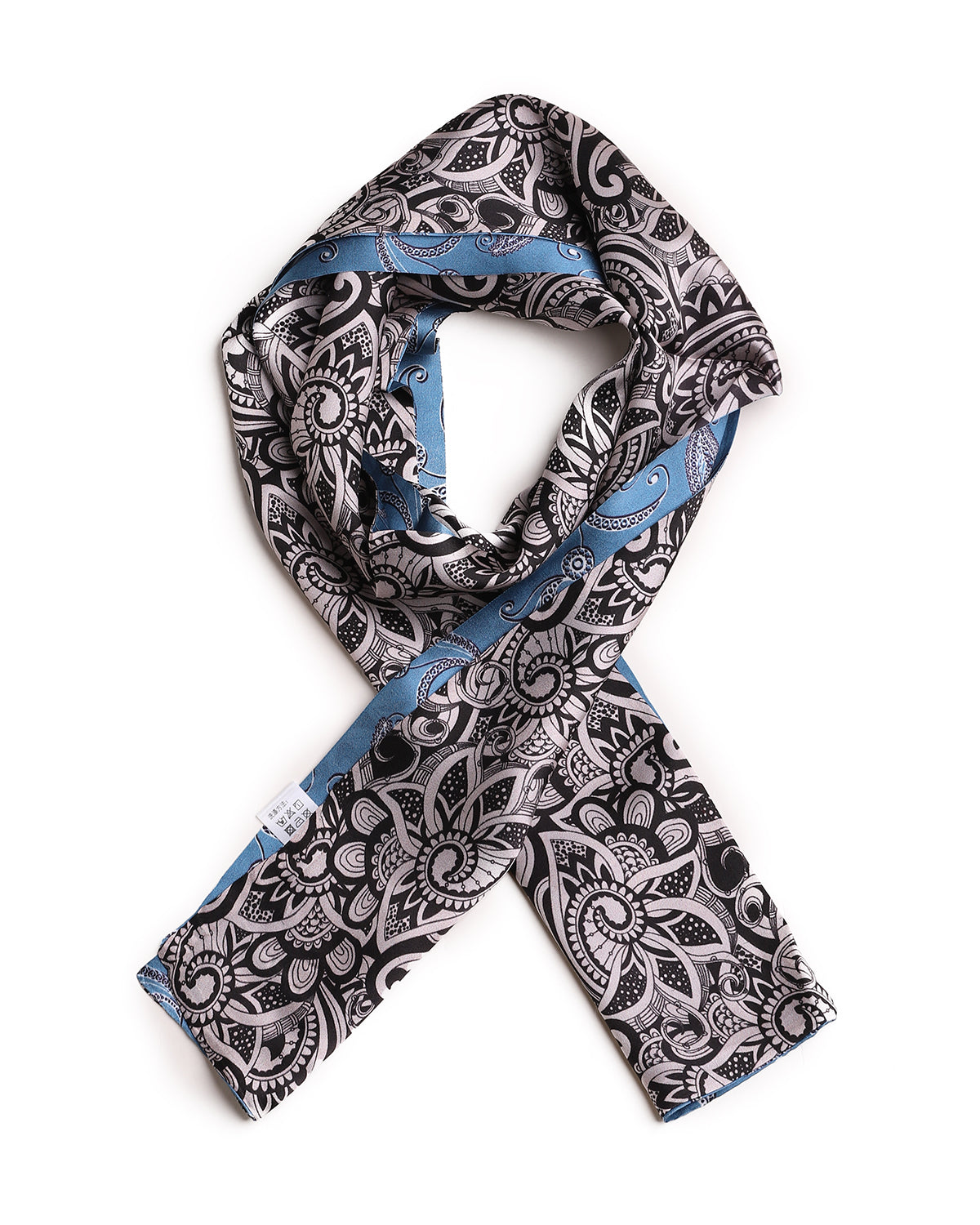 BREEZE NOUTHERLY Women's 100% Pure Mulberry Silk Scarf Double Sided Rectangle Tie Head Neck Waist Strip-17X150 Blue Black Paisley