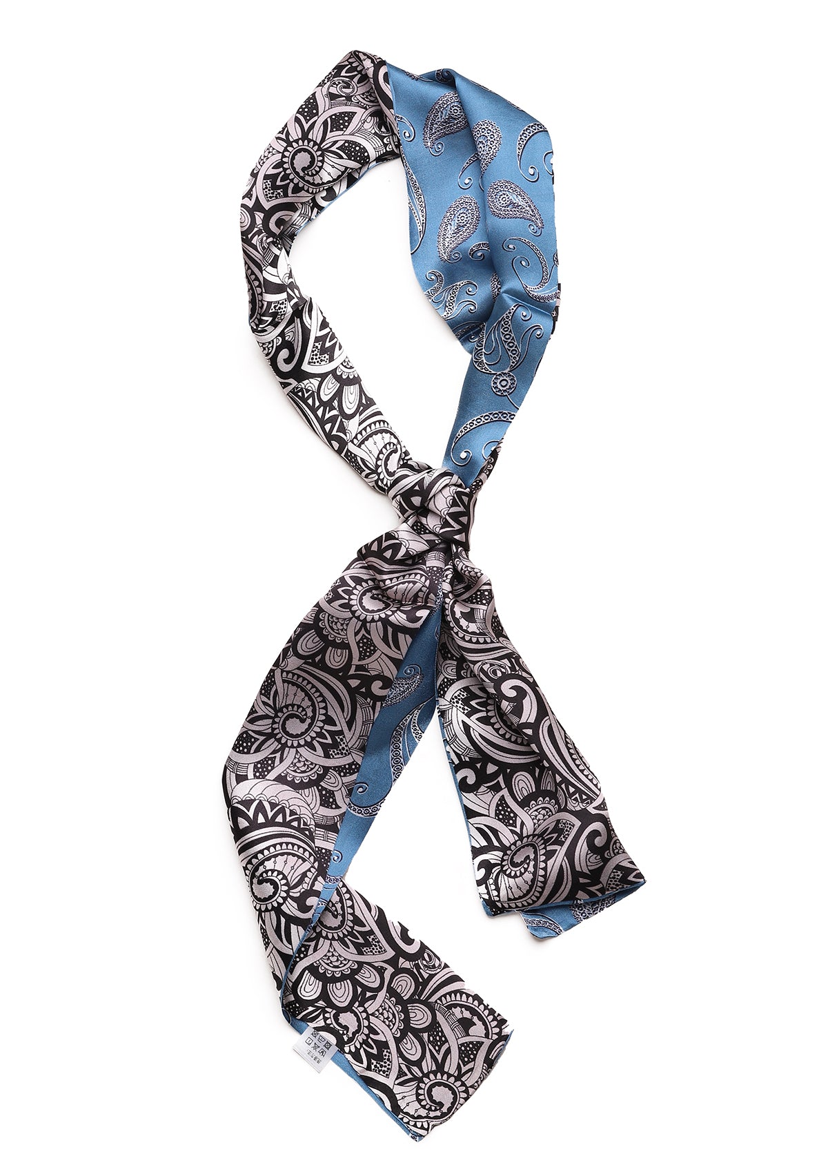 BREEZE NOUTHERLY Women's 100% Pure Mulberry Silk Scarf Double Sided Rectangle Tie Head Neck Waist Strip-17X150 Blue Black Paisley