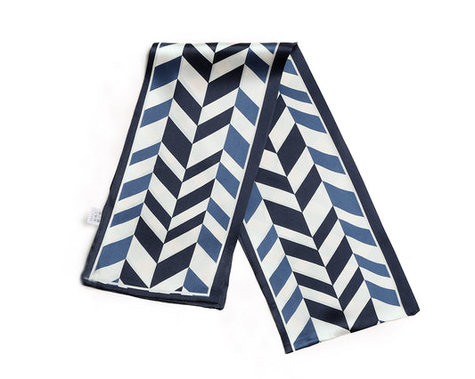 BREEZE NOUTHERLY Women's 100% Pure Mulberry Silk Scarf Double Sided Rectangle Tie Head Neck Waist Strip-17X150 Navy Ivory Wheatear