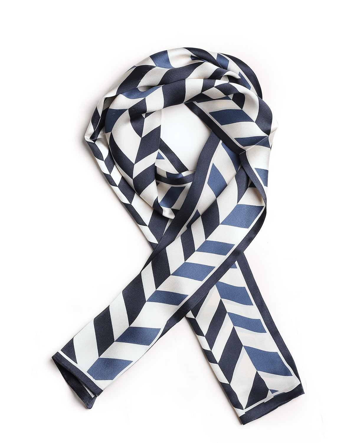 BREEZE NOUTHERLY Women's 100% Pure Mulberry Silk Scarf Double Sided Rectangle Tie Head Neck Waist Strip-17X150 Navy Ivory Wheatear