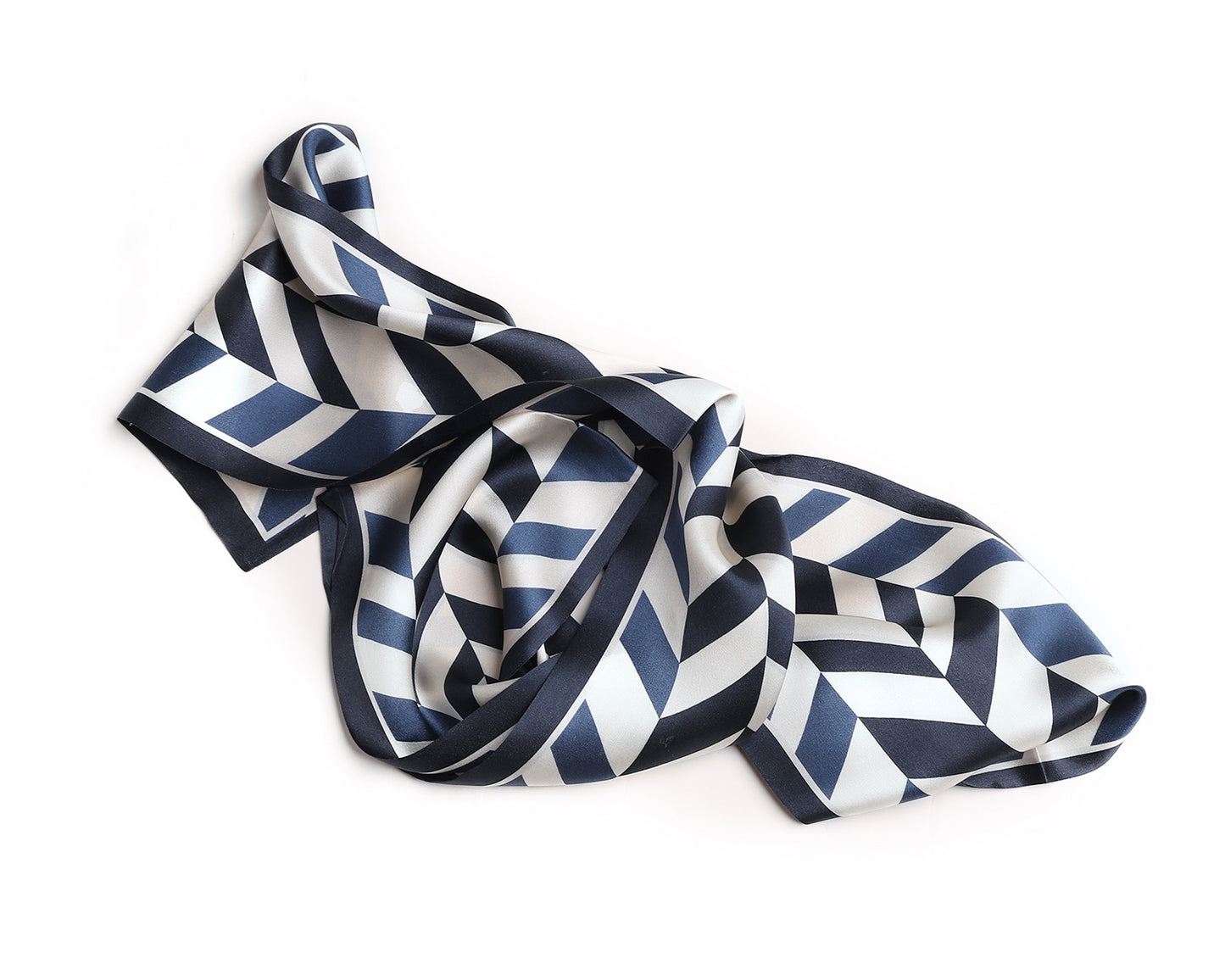 BREEZE NOUTHERLY Women's 100% Pure Mulberry Silk Scarf Double Sided Rectangle Tie Head Neck Waist Strip-17X150 Navy Ivory Wheatear
