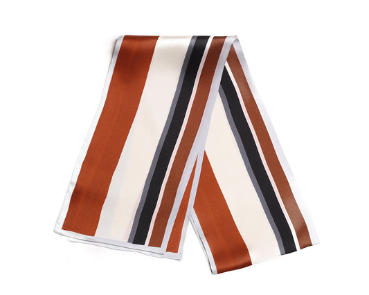 BREEZE NOUTHERLY Women's 100% Pure Mulberry Silk Scarf Double Sided Rectangle Tie Head Neck Waist Strip-17X150 Caramel Ivory Stripe