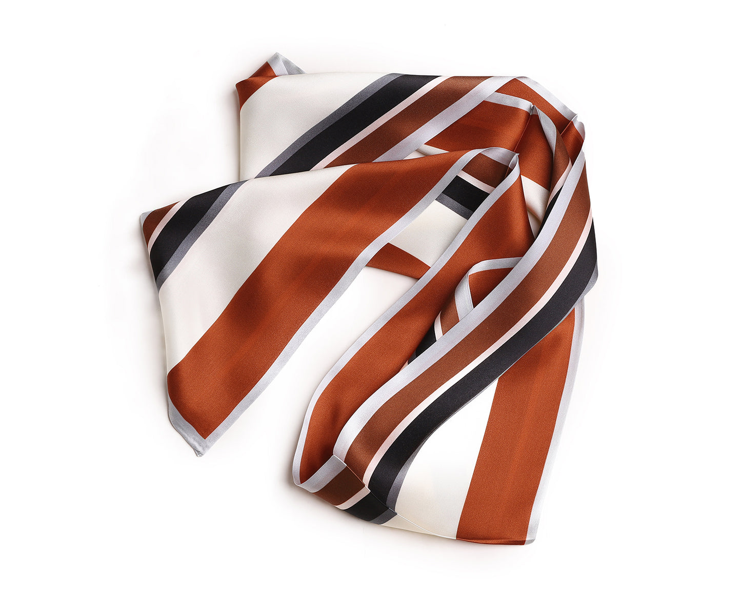 BREEZE NOUTHERLY Women's 100% Pure Mulberry Silk Scarf Double Sided Rectangle Tie Head Neck Waist Strip-17X150 Caramel Ivory Stripe