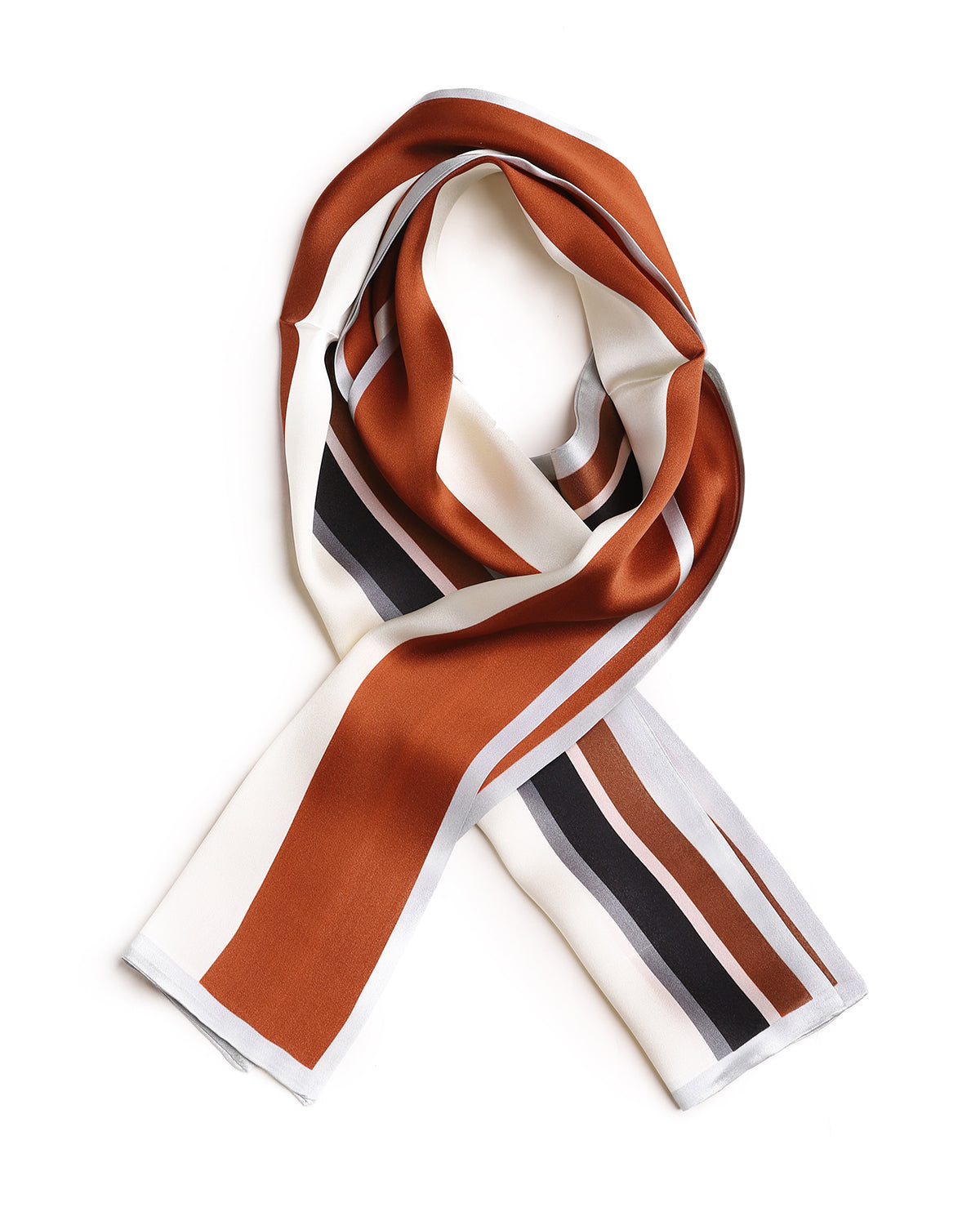 BREEZE NOUTHERLY Women's 100% Pure Mulberry Silk Scarf Double Sided Rectangle Tie Head Neck Waist Strip-17X150 Caramel Ivory Stripe