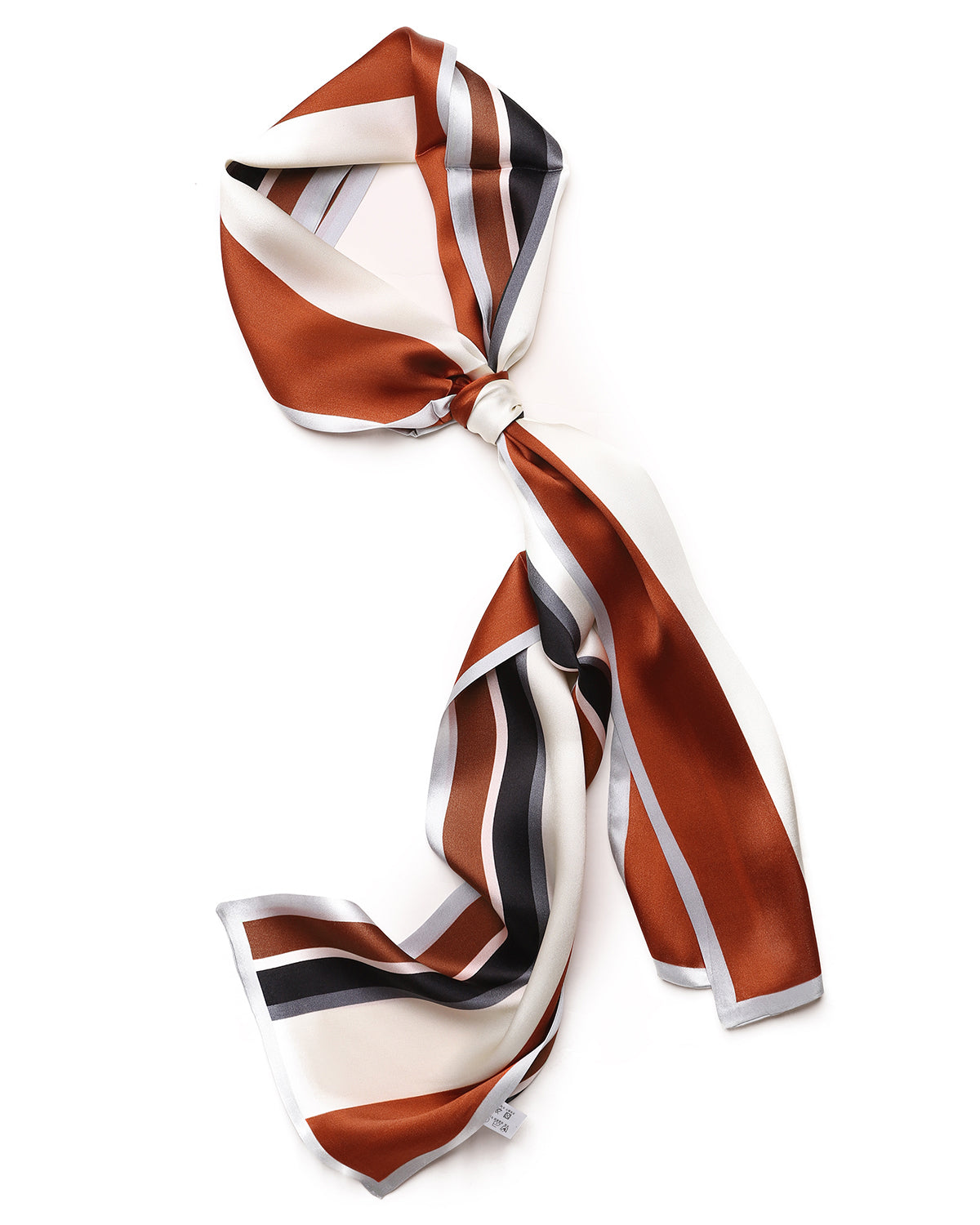 BREEZE NOUTHERLY Women's 100% Pure Mulberry Silk Scarf Double Sided Rectangle Tie Head Neck Waist Strip-17X150 Caramel Ivory Stripe