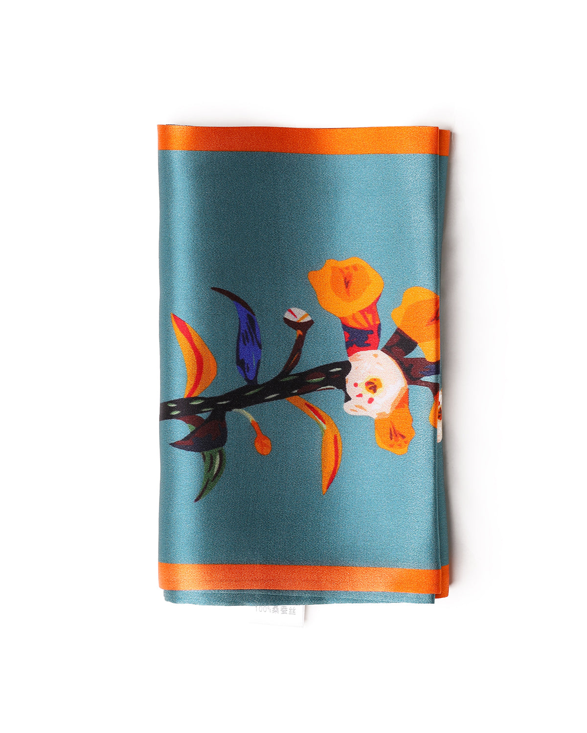 BREEZE NOUTHERLY Women's 100% Pure Mulberry Silk Scarf Double Sided Rectangle Tie Head Neck Waist Strip-17X150 Peacock Blue Yellow Plum Blossom