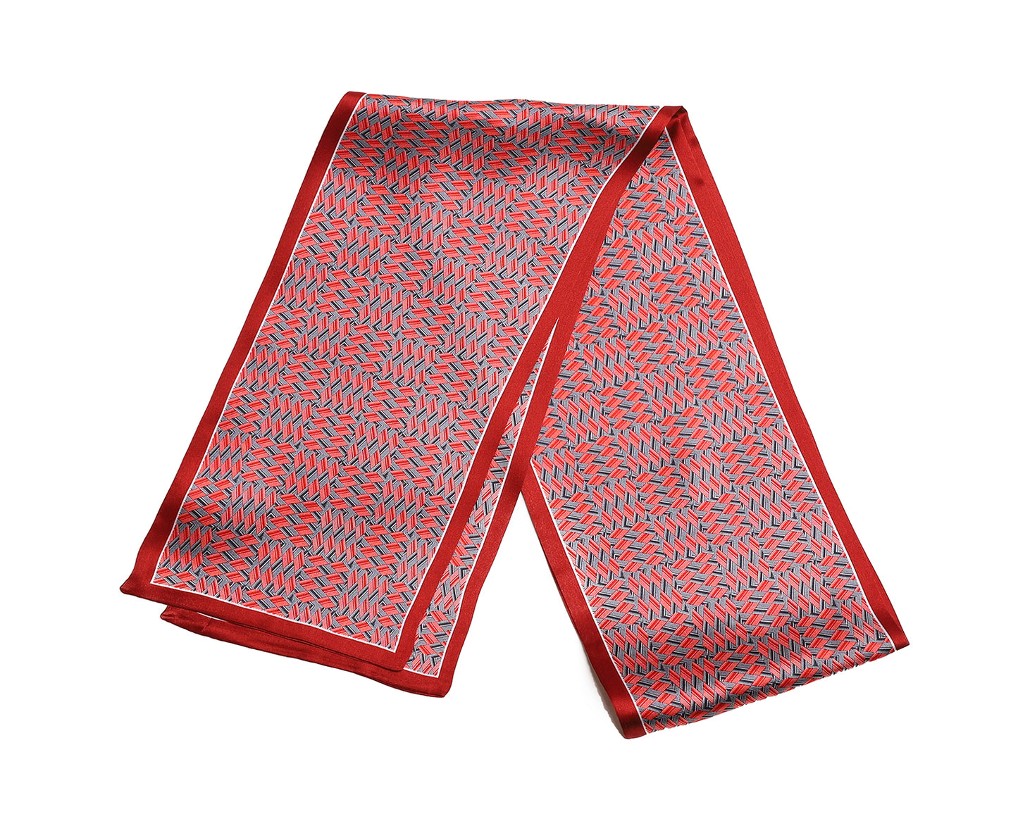 BREEZE NOUTHERLY Women's 100% Pure Mulberry Silk Scarf Double Sided Rectangle Tie Head Neck Waist Strip-17X150 Red Black Diamond Stripe