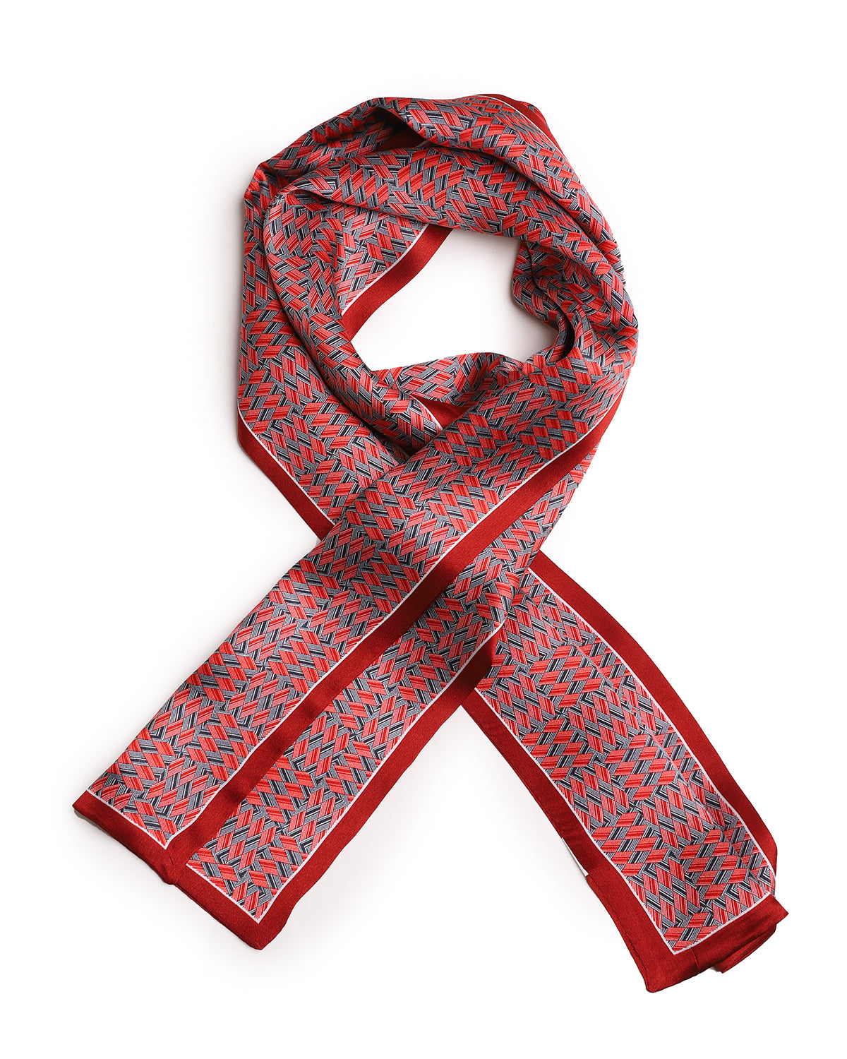 BREEZE NOUTHERLY Women's 100% Pure Mulberry Silk Scarf Double Sided Rectangle Tie Head Neck Waist Strip-17X150 Red Black Diamond Stripe