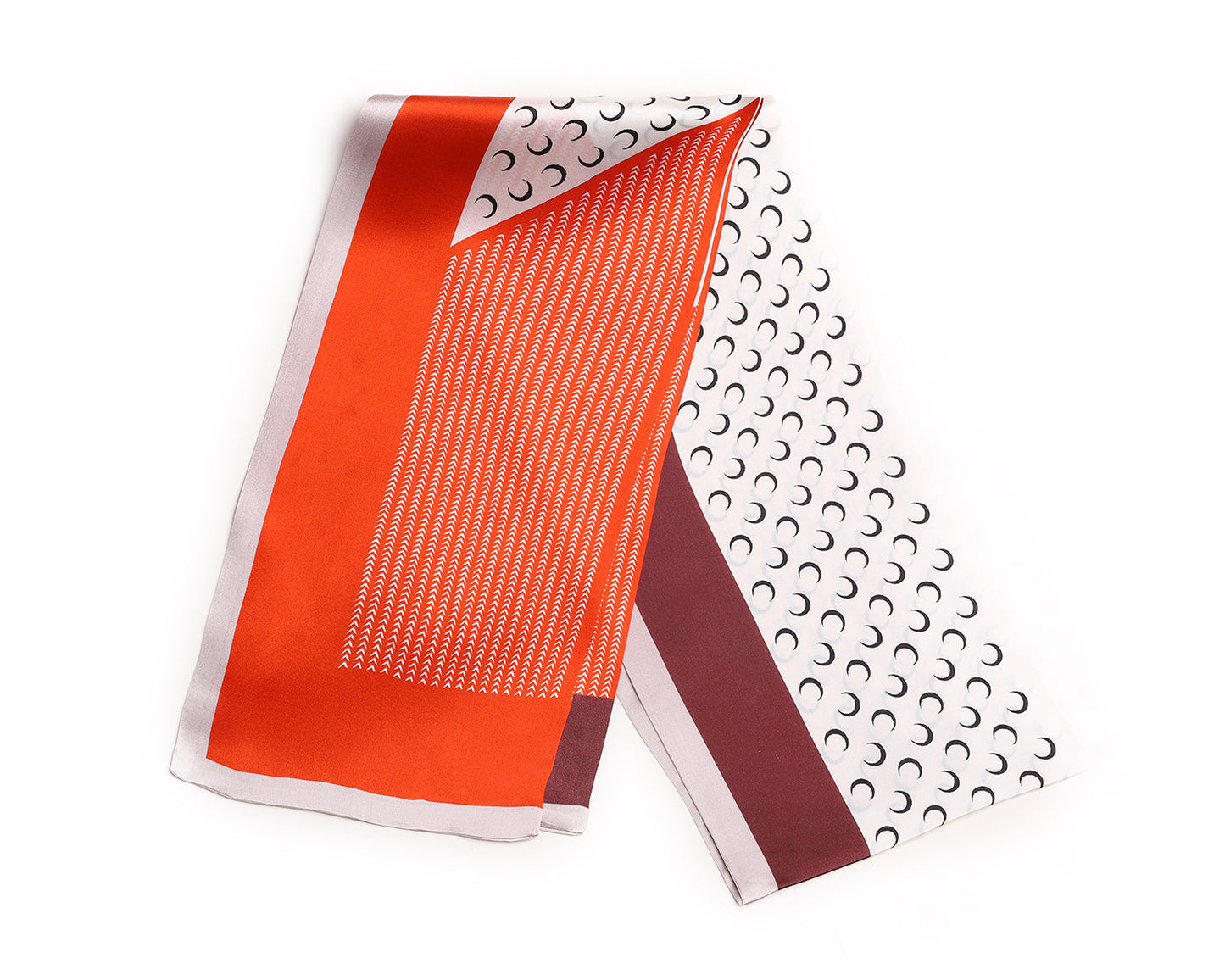 BREEZE NOUTHERLY Women's 100% Pure Mulberry Silk Scarf Double Sided Rectangle Tie Head Neck Waist Strip-17X150 Orange Ivory Crescent Moon