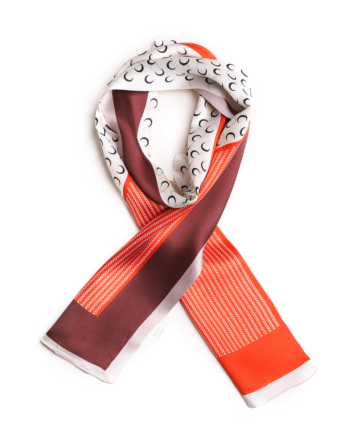 BREEZE NOUTHERLY Women's 100% Pure Mulberry Silk Scarf Double Sided Rectangle Tie Head Neck Waist Strip-17X150 Orange Ivory Crescent Moon