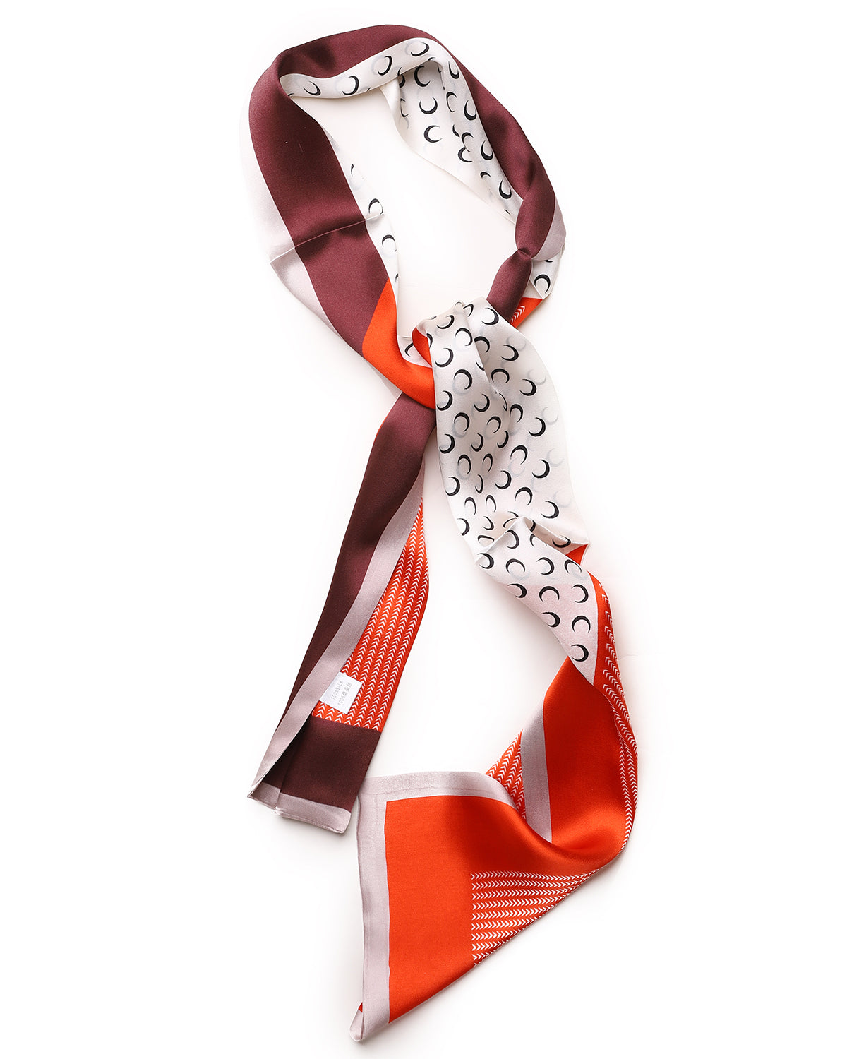 BREEZE NOUTHERLY Women's 100% Pure Mulberry Silk Scarf Double Sided Rectangle Tie Head Neck Waist Strip-17X150 Orange Ivory Crescent Moon