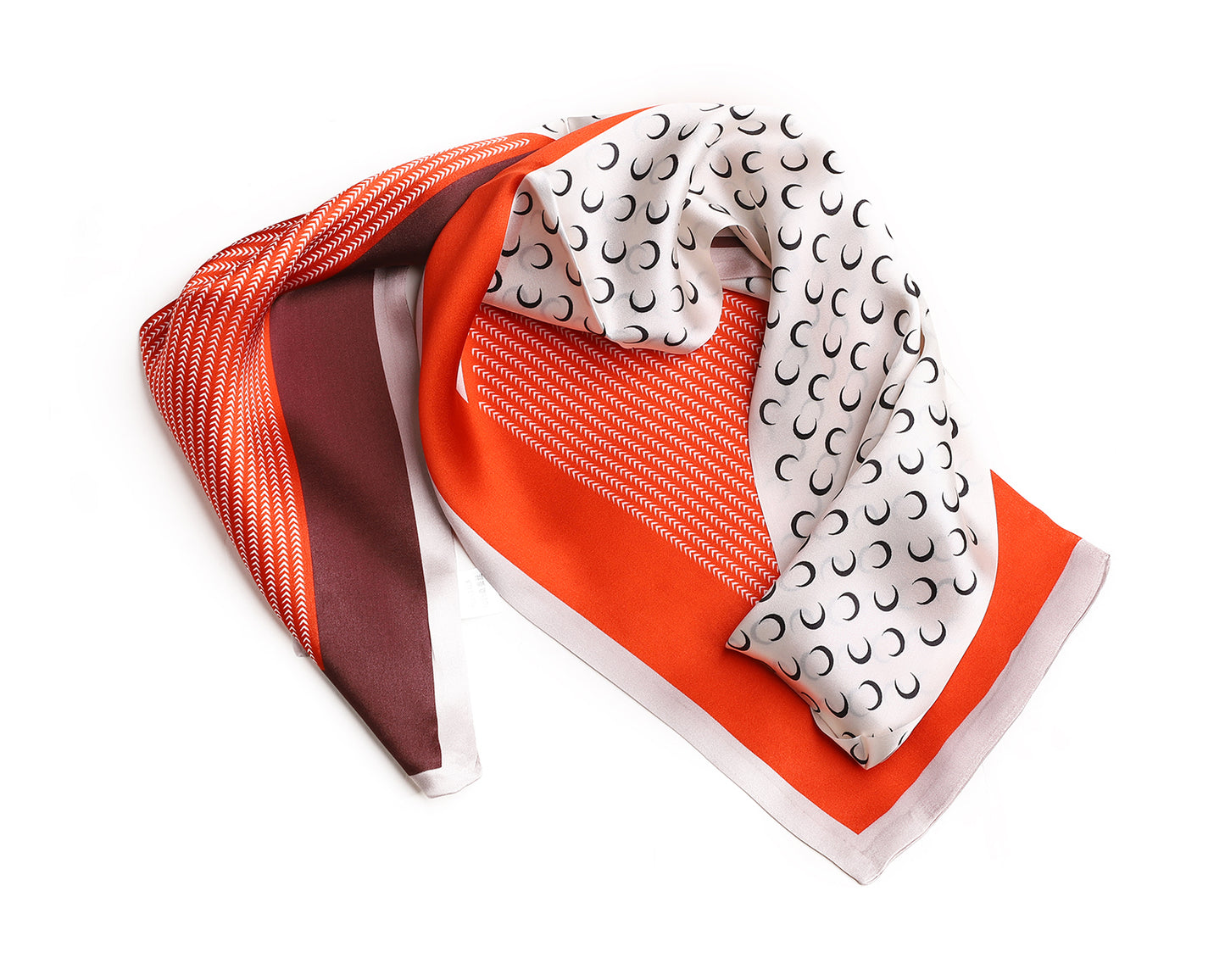 BREEZE NOUTHERLY Women's 100% Pure Mulberry Silk Scarf Double Sided Rectangle Tie Head Neck Waist Strip-17X150 Orange Ivory Crescent Moon