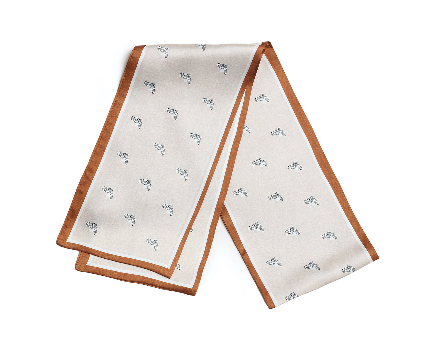 BREEZE NOUTHERLY Women's 100% Pure Mulberry Silk Scarf Double Sided Rectangle Tie Head Neck Waist Strip-17X150 Nude Caramel Horse