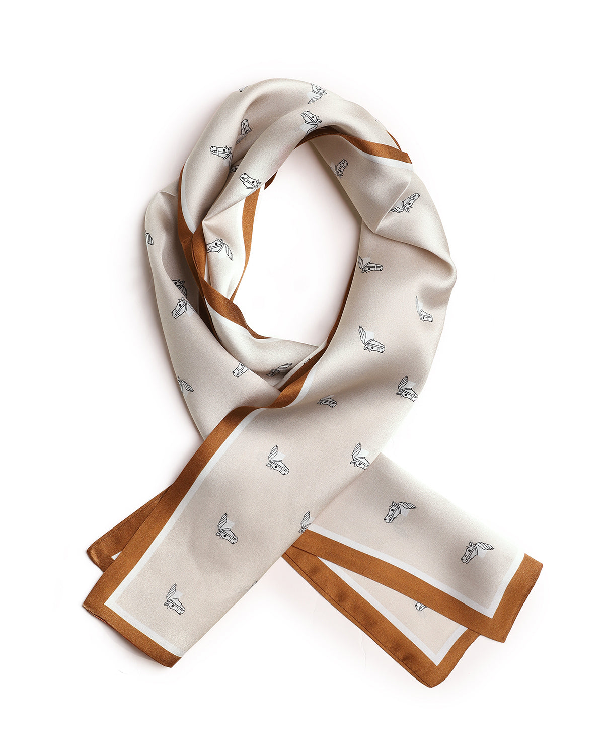 BREEZE NOUTHERLY Women's 100% Pure Mulberry Silk Scarf Double Sided Rectangle Tie Head Neck Waist Strip-17X150 Nude Caramel Horse