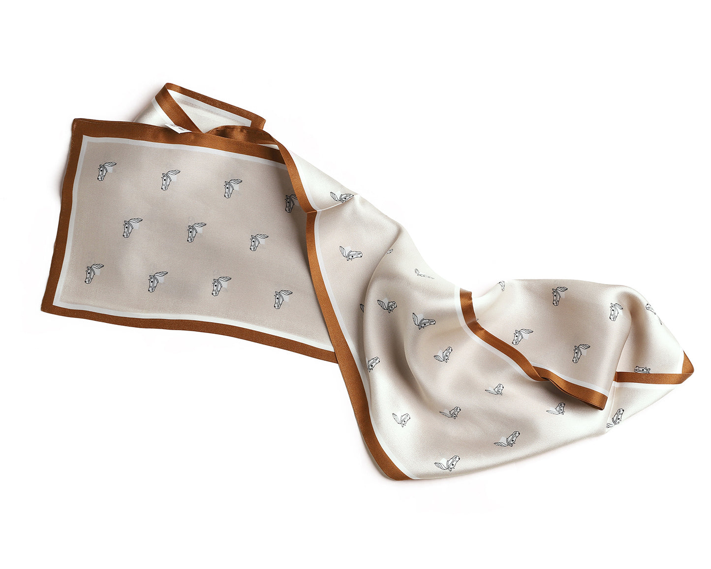 BREEZE NOUTHERLY Women's 100% Pure Mulberry Silk Scarf Double Sided Rectangle Tie Head Neck Waist Strip-17X150 Nude Caramel Horse