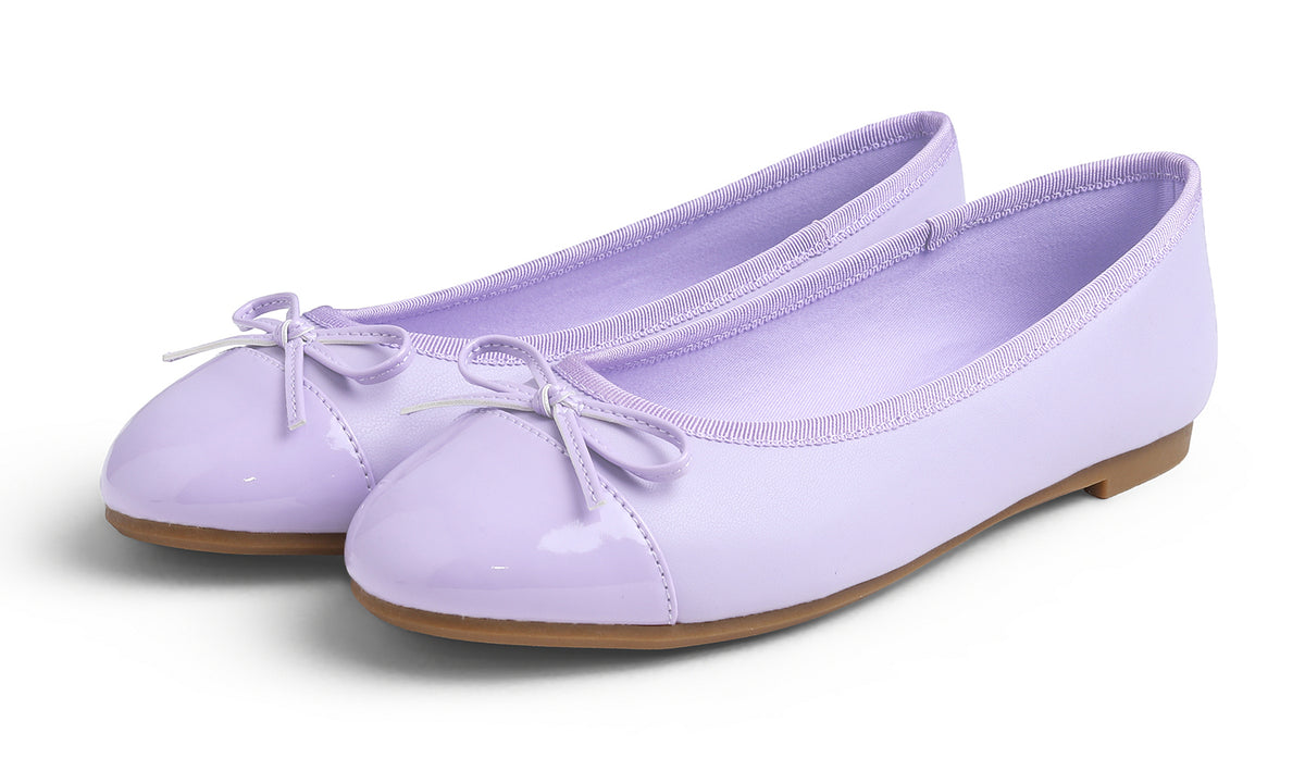 Feversole Women's Bow Tie Fashion Dress Slip On Shoes Round Toe Ballet Flat Patent Toe Cap