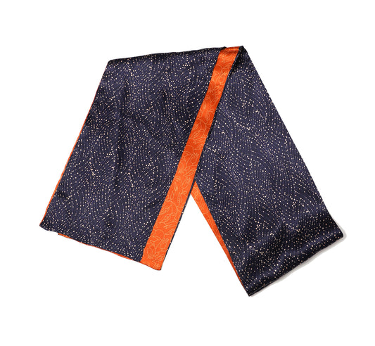 BREEZE NOUTHERLY Women's 100% Pure Mulberry Silk Scarf Double Sided Rectangle Tie Head Neck Waist Strip-17X150 Navy Orange Leaves