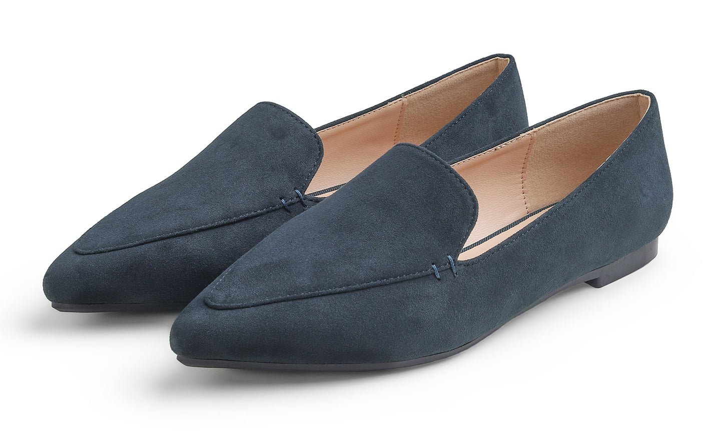 Feversole Women's Loafer Flat Pointed Fashion Slip On Comfort Driving Office Shoes Suede